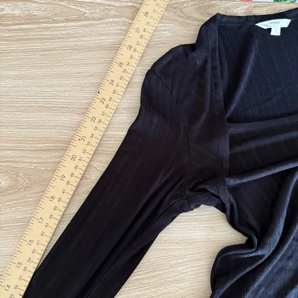 Nap Small Loungewear Rib Knit Bolero Top Square Neck Black Metallic Minimal - Image 8