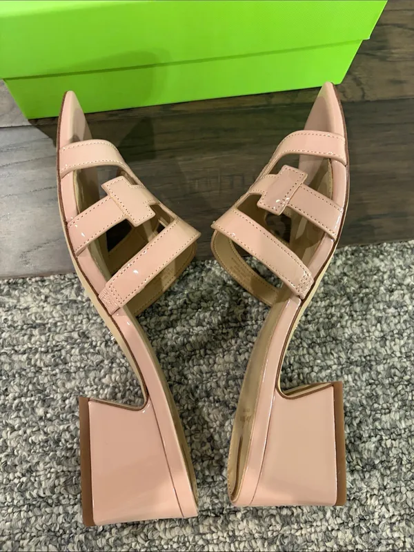 New In Box Sam Edelman Block Heel Pink Patent Slides Sz 8.5 - Image 12