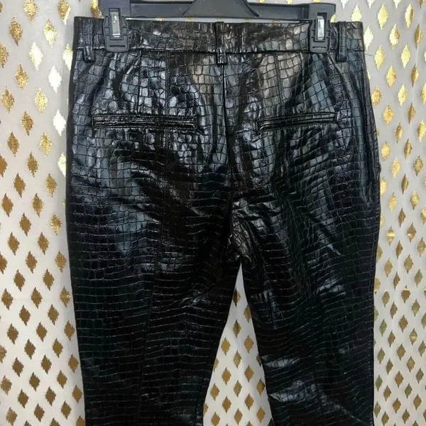 ZARA Faux Leather Trouser Pants Crocodile Embossed Front Hem Slit Black Zara all - Image 5
