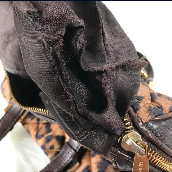 Michael Kors Small Grayson Bag Quilted Leopard Nylon Fabric Leather Trim MK Tag - Image 9