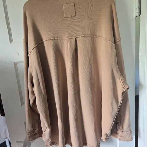 aerie Oversized Button-Up Shirt Jacket in Light Taupe - Image 3