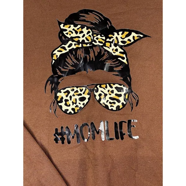 SheIn Mom Life Sweatshirt Women M Oversized Graphic Comfy Cheetah Messy Bun Motherhood - Image 4
