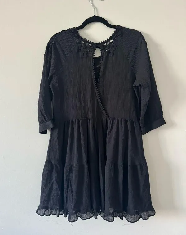 Free People Black Lace & Embroidery Sheer Dress M Like New - Image 3