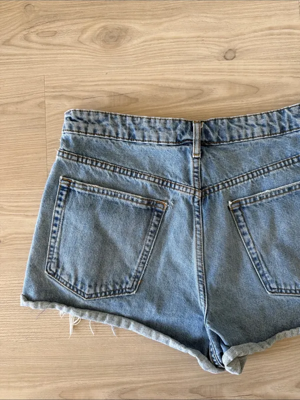 Zara Classic Distressed Denim Shorts - Light Blue - Image 6