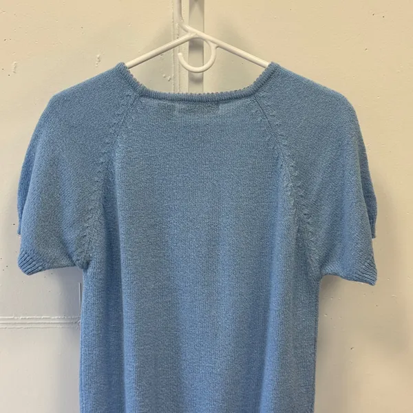 Vintage Emily Rose Light Blue Short Sleeve Knit‎ Sweater Crew Neck Raglan Medium - Image 4