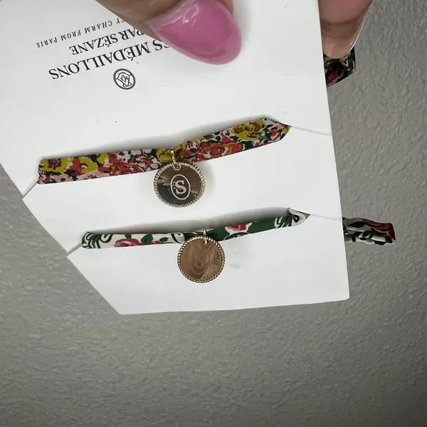 SÉZANE Floral Fabric Charm Bracelet Duo in Green and Multicolor SET TWO - Image 3