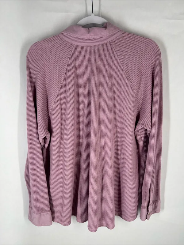 J.Jill Waffle‎ Knit Button Down Shirt Pink Cotton Shacket XL - Image 10