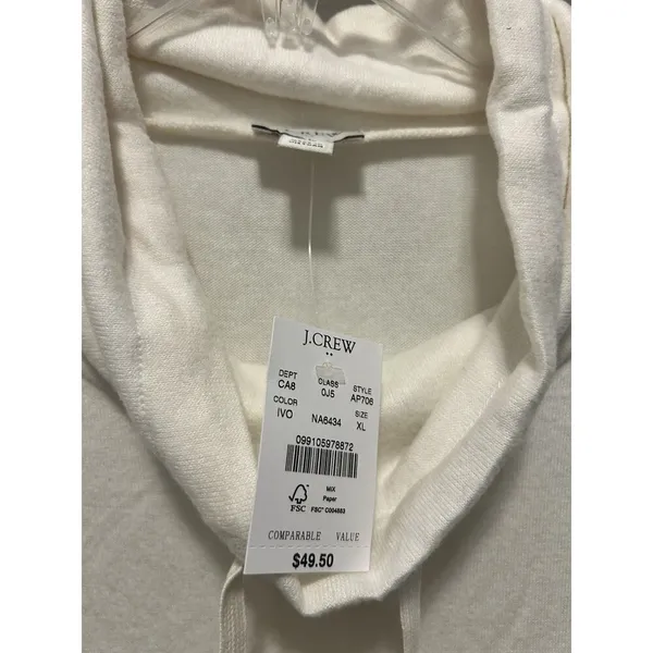 New J CREW Women's SOFT Pullover Sweater Ivory Drawstring Cowl Neck Size XL - Image 2
