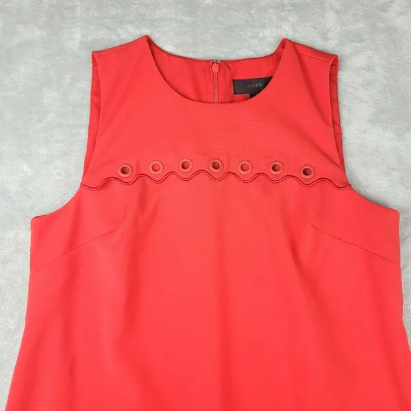 J. Crew Red Scalloped Grommet Sleeveless Above Knee Shift Dress Size 12 - Image 4