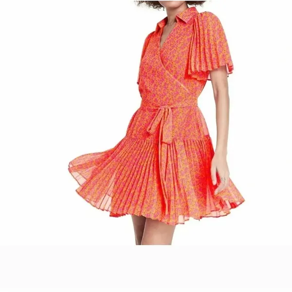 ALEXIS Target Orange‎ Pink Floral Dress Flutter Resort Vacation Feminine Medium - Image 2