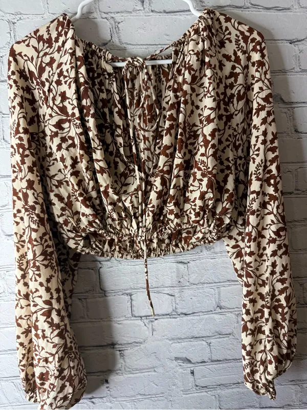Matteau floral silk crop top size 2 Brown - Image 5