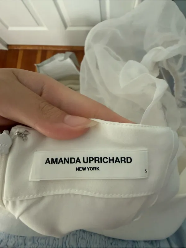 Amanda Uprichard Tia Dress Women's S Ivory Square Neck 3/4 Sheer Sleeve Back Zip - Image 5