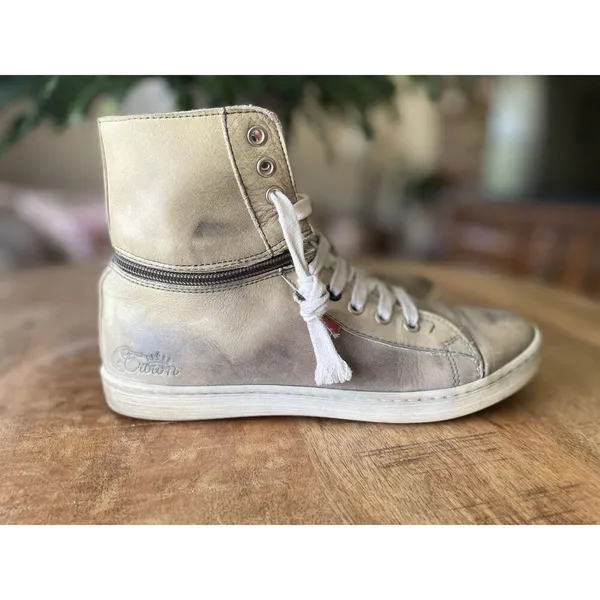 Le Crown Handmade in Italy Distressed Leather Convertible High Low Sneakers 37 - Image 3