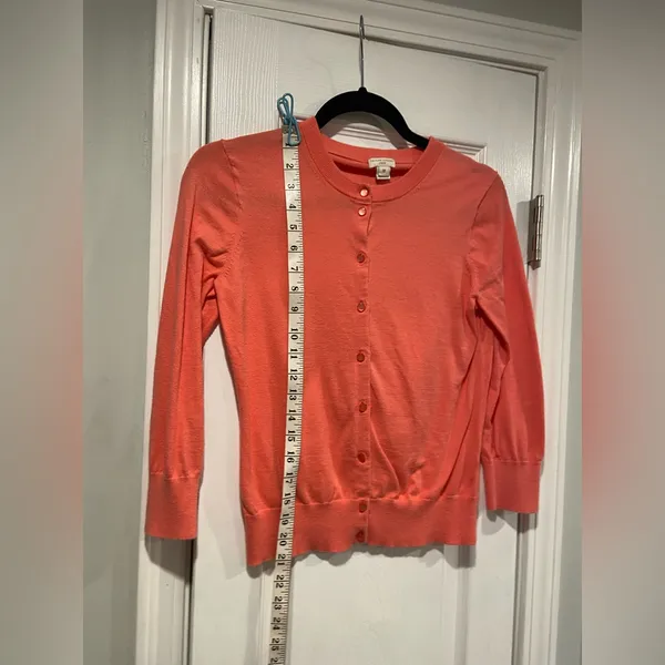 J. Crew Size M Pink Cotton Blend Crew Neck 3/4 Sleeve Button Claire Cardigan - Image 7