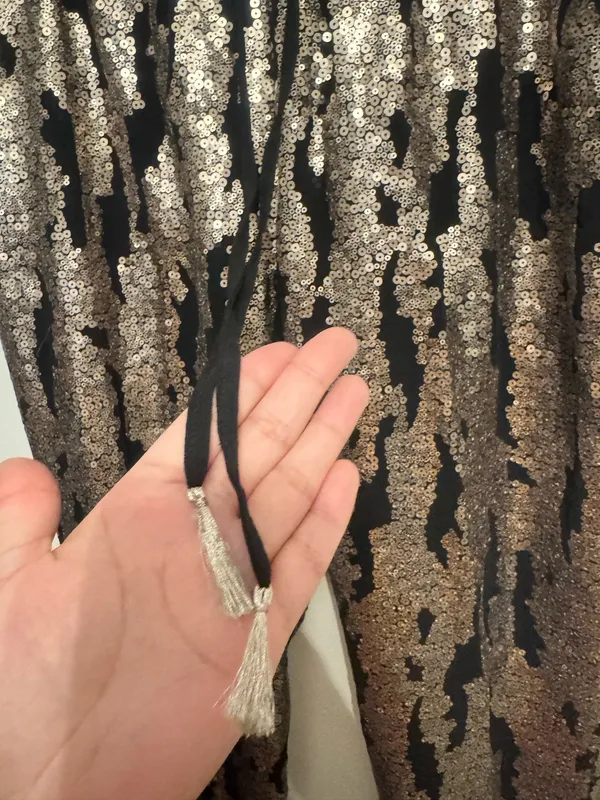 Hei Hei Anthropologie Sequin Drawstring Pants Joggers Gold Black Women's Size M - Image 4
