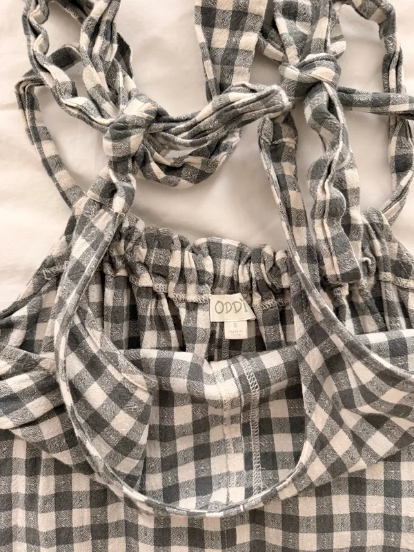 Gingham Tie Strap Maxi Dress Gray - Image 2