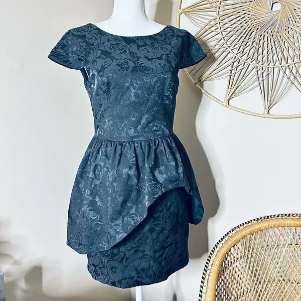 Keepsake the Label Black Floral Asymmetrical Peplum Cocktail Mini Dress - Image 13