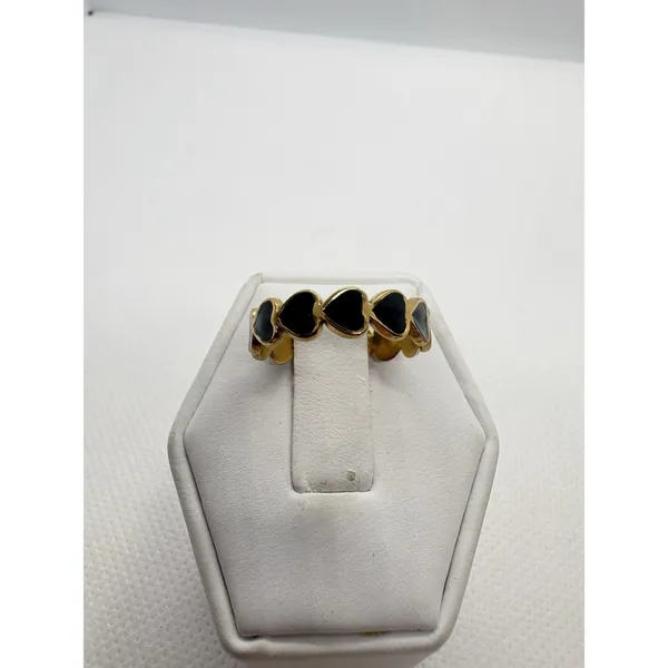 18K Gold‎ Plated Heart Enamel Band Ring Size 7 Open Adjustable Black Hearts Cute - Image 5