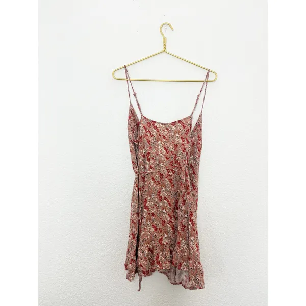Free People All My Love Pink Multi Floral Print Wrap Slip Dress Size Large - Image 13
