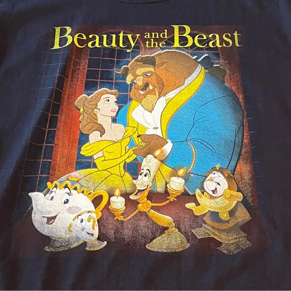 Disney‎ Beauty and the Beast Unisex Size Medium Black Short Sleeve Shirt *FLAW* - Image 5