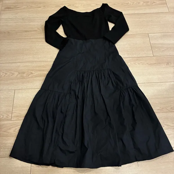 Tuckernuck Marissa Midi Dress Black Off the Shoulder Mixed Media Size S - Image 3