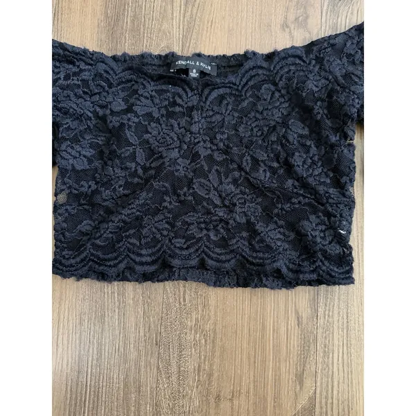 Kendall And Kylie Black Lace Crop Top Long Sleeve Whimsigoth Fairy Indie Sleaze - Image 3