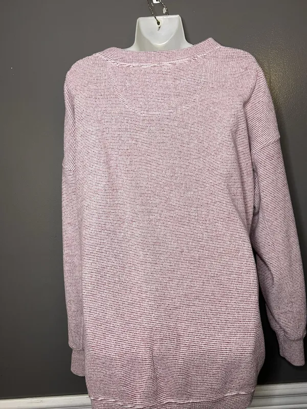 Aerie Sweater Womens Medium Pink Striped Waffle Knit Crew Neck Pullover Cozy - Image 6