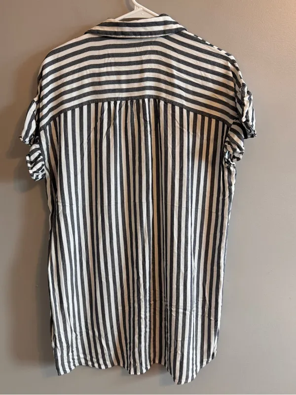 Madewell Striped Ruffle Sleeve Button Front Shirt Dress Tunic M - Image 3