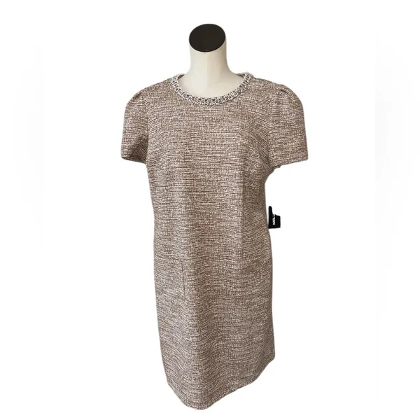 NWT KARL LAGERFELD PARIS Knit Tweed Dress with Front Pockets and Embellished 14 - Image 4