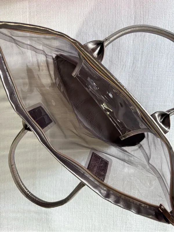 Neiman Marcus Clear PVC Metallic Bronze Trim Tote Bag - Image 12