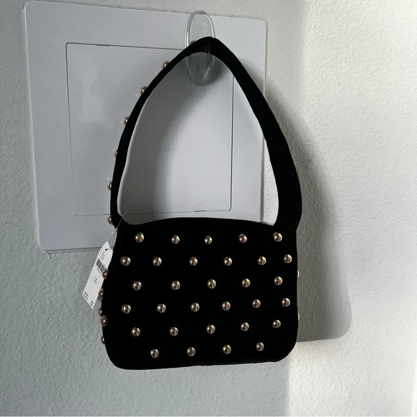 NWT Anthropologie Studded Velvet Shoulder Bag in Black - Image 2