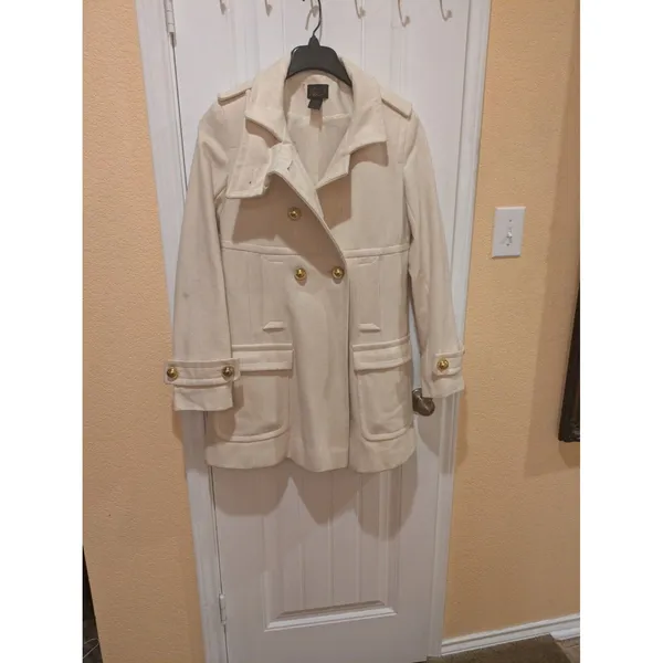 Womens ~Via~ Ivory Wool Peacoat Lined Long Sleeve Jacket Size M - Image 3