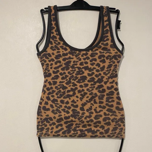 Aerie Leopard Print Ribbed Tank Top Size Medium Y2K Animal Print Fitted - Image 2
