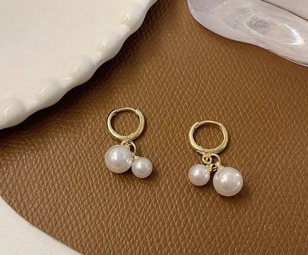White Pearl Dangle Drop Earrings for Women - Image 2