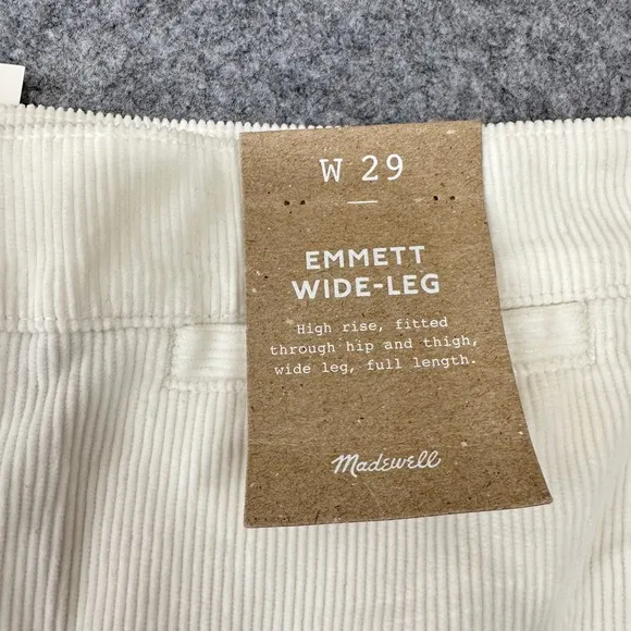 Madewell Size 29 Emmett Wide Leg Cream‎ Corduroy Pants High Rise Full Length NWT - Image 7