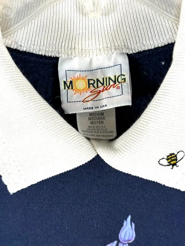Vintage Morning Sun Sweatshirt M Blue Honey Bee Flowers USA Cottagecore 90s - Image 4