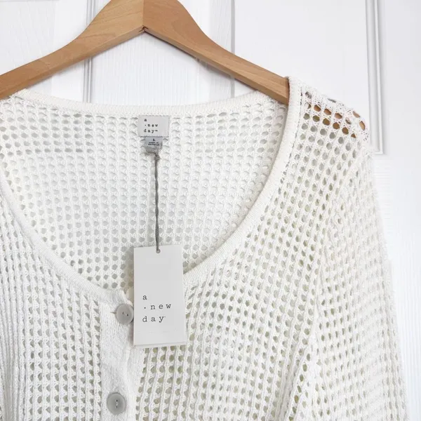 NWT A New Day Cardigan Ivory Open Knit Button Front Size L - Image 5