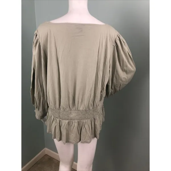 NWT Women's Ann Taylor Smocked Square Neck Puff Sleeve Blouse Top Sage Sz Large - Image 11