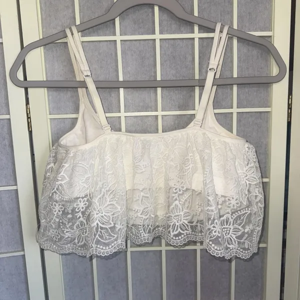 Aerie Bralette Pullover Wireless Lace Overlay Crop Top Bra Cream‎ Size Large - Image 2