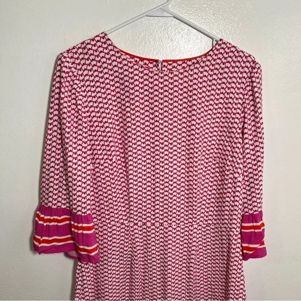 Boden‎ Women's Andrea Belted Dress Pink White Orange Floral Stripes Bell Sleeve - Image 2