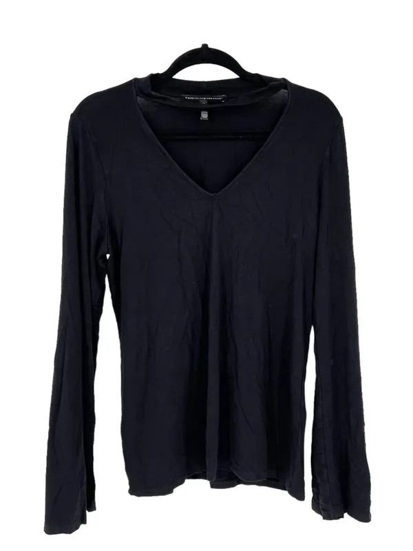 White House Black Market Black Long Sleeve Choker Cutout V Neck Knit Top Size XL - Image 2