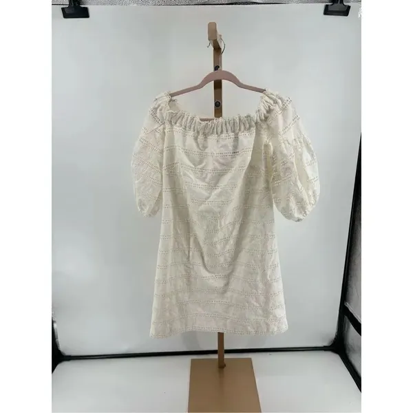 Vince Camuto White Eyelet Off The Shoulder Mini Dress Size 6 Cotton - Image 9