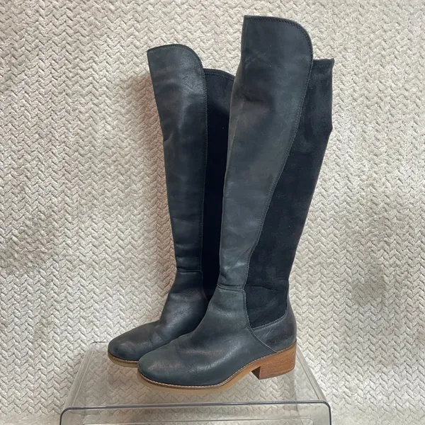 Lucky Brand Tilaree Womens Black Leather Suede Slip On Tall Boots Size 6.5‎ - Image 2