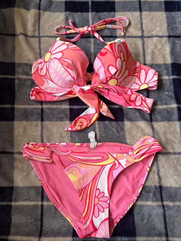 aerie Pink Floral-Print Padded Bikini Top 34B y M - Image 11