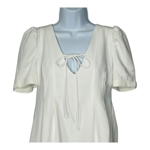 Line & Dot Mini Dress Womens Small White‎ Puff Sleeve Babydoll Tie Front Revolve - Image 3