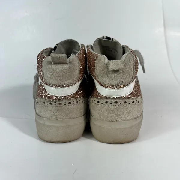 Shu Shop Rina Rose Gold Glitter Star Print High Top Lace Up Sneakers Distressed - Image 4