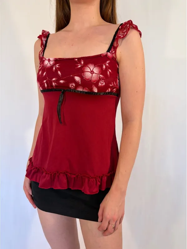 Red Milkmaid Babydoll Y2k Vintage Tank Top - Image 4