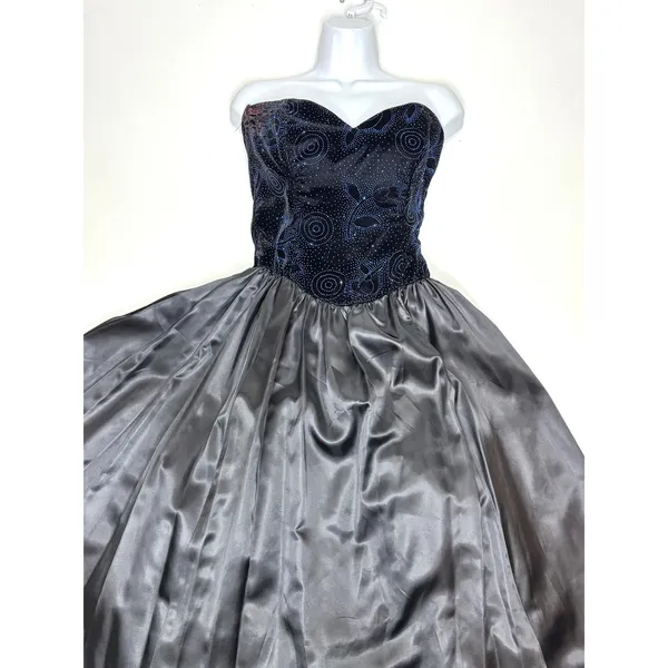 Gunne Sax Jessica McClintock Vintage Strapless Ball Gown Blue, Black 7 - Image 11