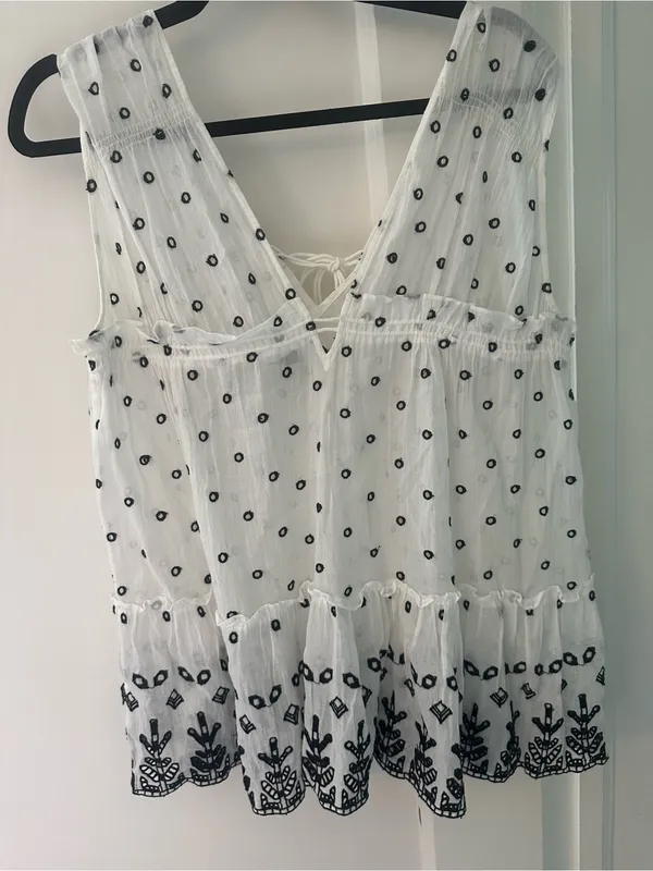 Derek Lam Crosby babydoll top eyelet white navy tie soft and pretty size 10 - Image 2