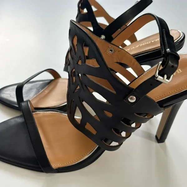 Badgley Mischka Heels‎ Size 8.5 Black Leather Cutout Ankle Cuff Designer Dressy - Image 3